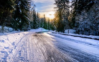 Обои дорога, зима, пейзаж