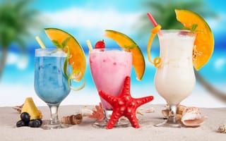 Обои fruit, summer, коктейль, пляж, fresh, drink, фрукты, море, sea, tropical, cocktail, paradise, beach