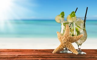 Картинка коктейль, мохито, drink, beach, vacation, cocktail, lime, tropical, mojito, summer, fresh, paradise, mint, sea