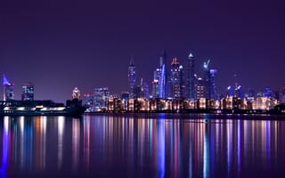 Картинка City, Scape, Purple, Night, Dubai, Emirates, Light, Travel