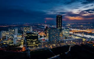 Картинка здания, вечер, Austria, Вена, Vienna, Donau City, Австрия, evening