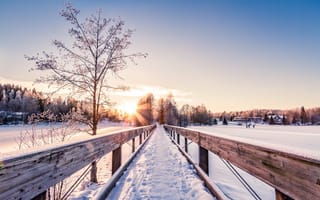 Картинка мост, пейзаж, зима