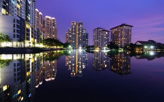 Картинка Malaysia, ночь, высотки, Blue Hour, Куала-Лумпур, Subang Ria, небоскребы, дома, Kuala Lumpur, Малайзия