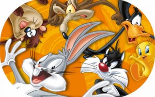Картинка Looney Tunes, Daffy Duck, Твити, Sylvester, Багз Банни, Bugs Bunny, Тасманский дьявол, Даффи Дак, Фогхорн Легхорн, Кот Сильвестр, Tasmanian Devil, Tweety