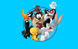 Картинка Looney Tunes, Даффи Дак, Багз Банни, Daffy Duck, Bugs Bunny, Твити, Tasmanian Devil, Tweety, Sylvester, Тасманский дьявол, Мультфильм