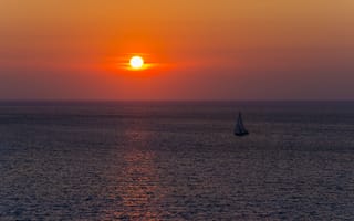 Картинка море, закат, sailing boat, sunset, sea, Парусник