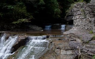 Картинка листья, скалы, водопад, Нью-Йорк, USA, США, New York, leaves