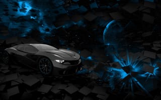 Картинка car, black, square, space, planet, blue, rendering