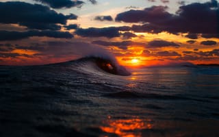 Картинка зима, закат, Benny Crum photography, волны, море, солнце, небо, океан, облака
