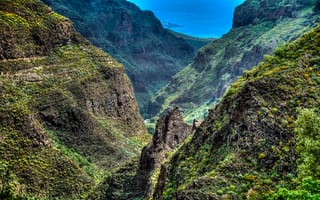 Картинка Canary Islands, камни, горы, острова, море, ущелье, Канары, Tenisa, скалы, Испания, HDR