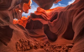 Обои сша, камни, природа, небо, Каньон Антилопы, каньон, Antelope Canyon, Janusz Leszczynski Photography, скалы, аризона