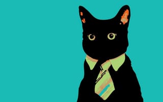 Картинка Кот, смотрит, галстук, минимализм