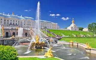 Картинка Петергоф, лето, Санкт-Петербург, Петродворец, фонтан, дворец