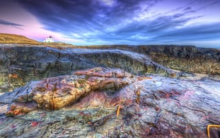 Картинка море, камни, побережье, маяк, Англия, Bamburgh Beach, HDR, lighthouse