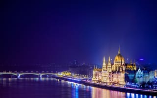 Картинка Budapest, ночь, Margit Bridge, река, мост Маргит, Будапешт, архитектура, парламент, Дунай, Magyarország, город, здания, Венгрия