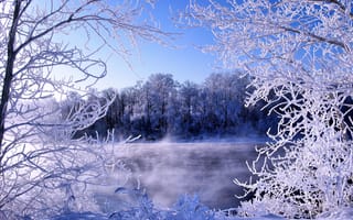 Картинка иней, река, мороз, зима