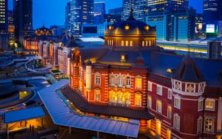 Картинка Tokyo, Marunouchi, здания, ночной город, Japan, Маруноути, Япония, Tokyo Station, Токио