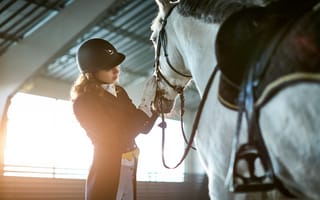 Картинка woman, horse, riding, helmet