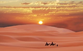 Картинка пустыня, caravan in Sahara, desert, berber, берберы, караван, Сахара, Марокко, пески, Morocco