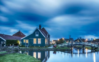 Картинка Голландия, Занстад, Zaanse Schans, музей под открытым небом, Zaandam, Zaanstad, Нидерланды, ночь, фонари