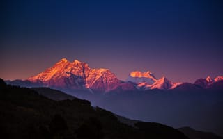 Картинка Непал, горы, небо, синее, Гималаи, вечер, деревья