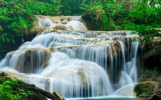 Обои лес, ручей, водопад, Kanchanaburi, Эраван, Таиланд, Erawan Waterfall