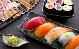 Картинка суши, рис, рыба, васаби, роллы, филе, креветки, лосось, еда, тунец