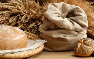 Картинка с маком, пшеница, блюдо, булочка, хлеб, булка, еда, мешок, колосья