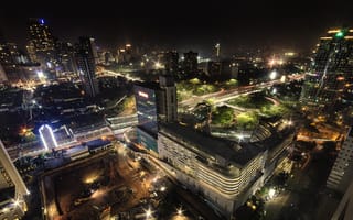 Картинка огни, улицы, ночь, вид сверху, Jakarta, дома, Индонезия