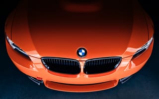 Картинка BMW, orange, оранжевый, бмв, Lime Rock Park Edition, радиаторная решётка, E92, значок, front, капот, M3, шильдик