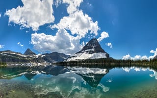 Картинка облака, горы, Rocky Mountains, озеро Хидден, озеро, Montana, Скалистые горы, Монтана, панорама, Hidden Lake, отражение, Национальный парк Глейшер, Glacier National Park