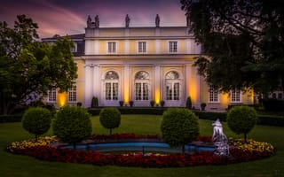 Картинка деревья, цветы, дизайн, газон, Германия, ночь, дома, сад