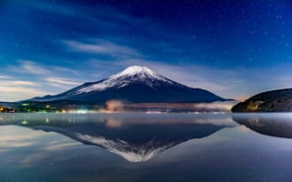 Картинка гора, Fuji, пейзаж, звезды, небо, Япония, вулкан