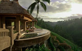 Обои дом, пейзаж, Tropical, Palm Trees, Deck, пальмы, природа, Sunlight, House