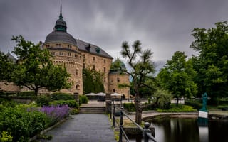 Картинка пруд, парк, pond, мостик, замок, Castle, bridge, park