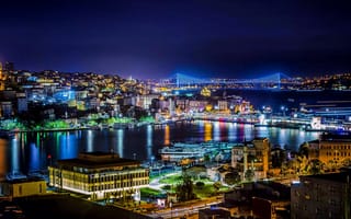 Картинка ночь, Стамбул, Turkey, Istanbul, Bosphorus, Турция, night, Босфор
