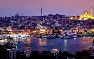 Картинка ночь, мечеть, night, Сулеймание, Стамбул, Турция, Mosque, Istanbul