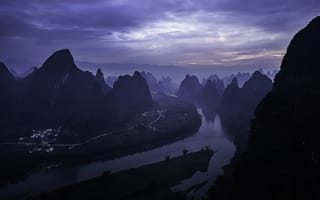 Картинка утро, Yangshuo County, Li River, Гуйлинь, рассвет, Китай, morning, Guilin, sunrise, China
