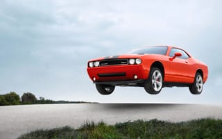 Обои Dodge, Оранжевый, SRT8, Challenger, Скорость, Авто, Машина, Летит, в воздухе