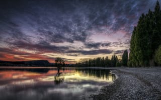Картинка пейзаж, закат, озеро