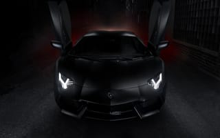 Картинка Lamborghini, авентадор, ламбо двери, ламборджини, Aventador, гильотина, front, black, LP700-4, открытые двери, LB834