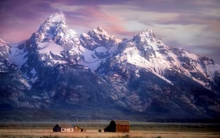 Картинка Wyoming, долина, Вайоминг, ферма, Скалистые горы, горы, горный хребет Титон, Grand Teton National Park, Teton Range, Национальный парк Гранд-Титон, Rocky Mountains