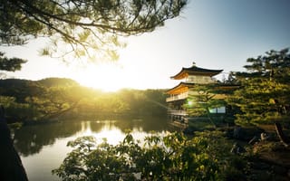 Картинка Kyoto, дом, озеро, дервья, архитектура, the Kinkakuji, золотой дворец
