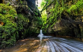 Картинка ручей, камни, водопад, скалы, мох