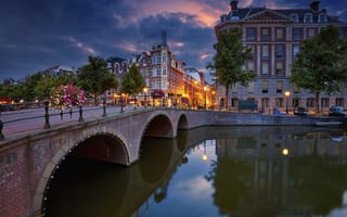 Картинка деревья, Netherlands, мост, набережная, отражение, Нидерланды, Amsterdam, здания, Амстердам, канал