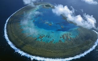 Картинка волна, пейзаж, море, океан, облака, Коралловый остров, природа, Австралия, Леди Масгрэйв