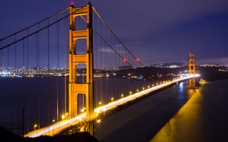 Картинка ночь, Сан-Франциско, Golden Gate, San Francisco, night, мост Золотые ворота, bridge