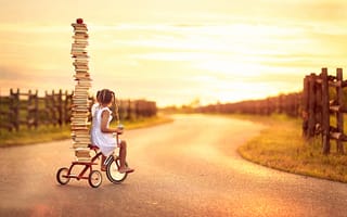 Картинка велосипед, Back To School, девочка, книги