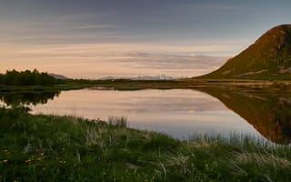Картинка горы, озеро, Норвегия, вечер, Lofoten
