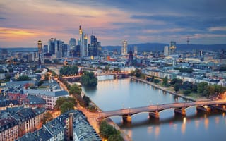 Обои река, река Майн, Main River, Германия, панорама, Франкфурт-на-Майне, здания, Frankfurt am Main, мосты, Germany